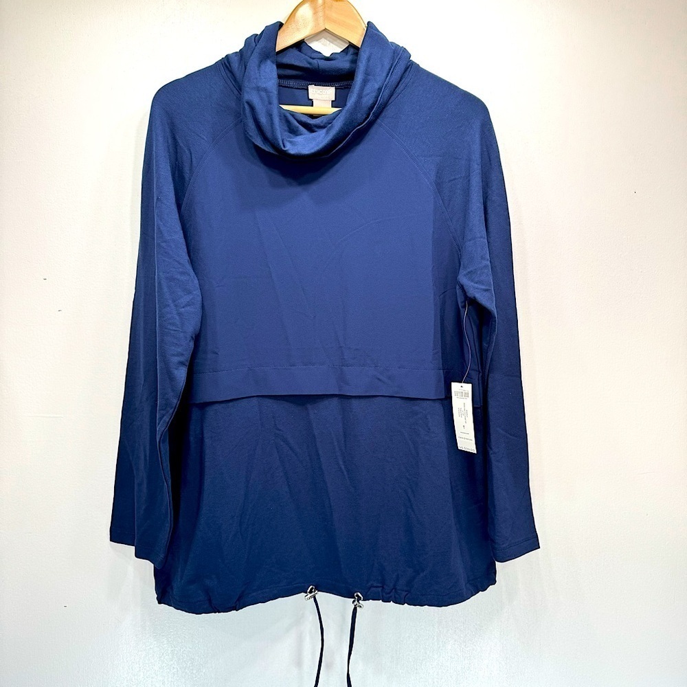 Chico’s Zenergy Mixed Knit Pullover Long Sleeve Top in Tonga Navy Blue 1/M